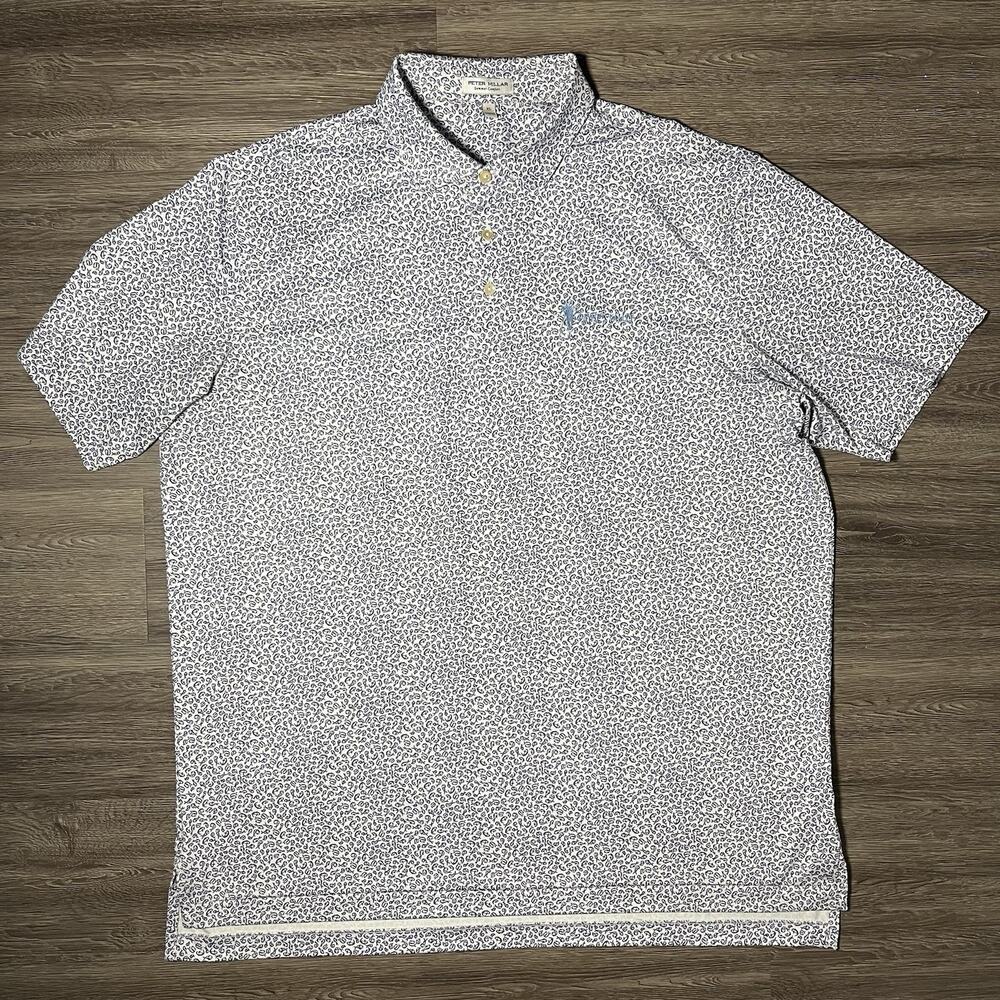 Peter Millar Mahi Mahi Jersey Polo Men's XL Blue AOP Payne's Valley Golf EUC